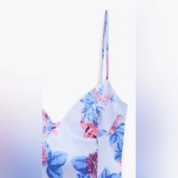 ZARA V-neck Floral Print Mini Dress Size Large - Picture 8 of 14